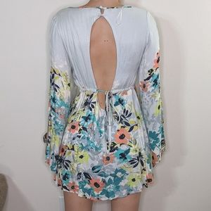 ONeill open back floral long sleeve blue dress